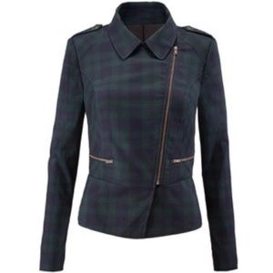 CAbi Navy Tartan Plaid Moto Jacket